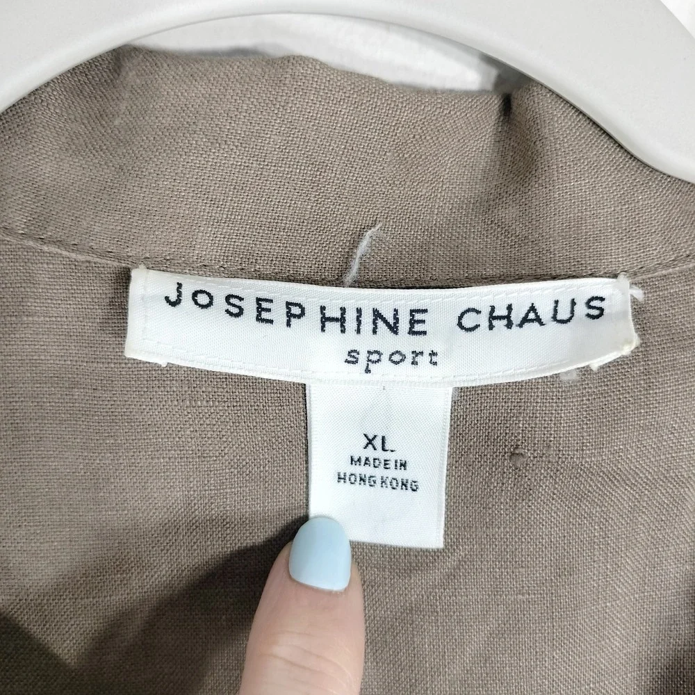Josephine Chaus Brown Button Down; Linen, Short Sleeve, Casual